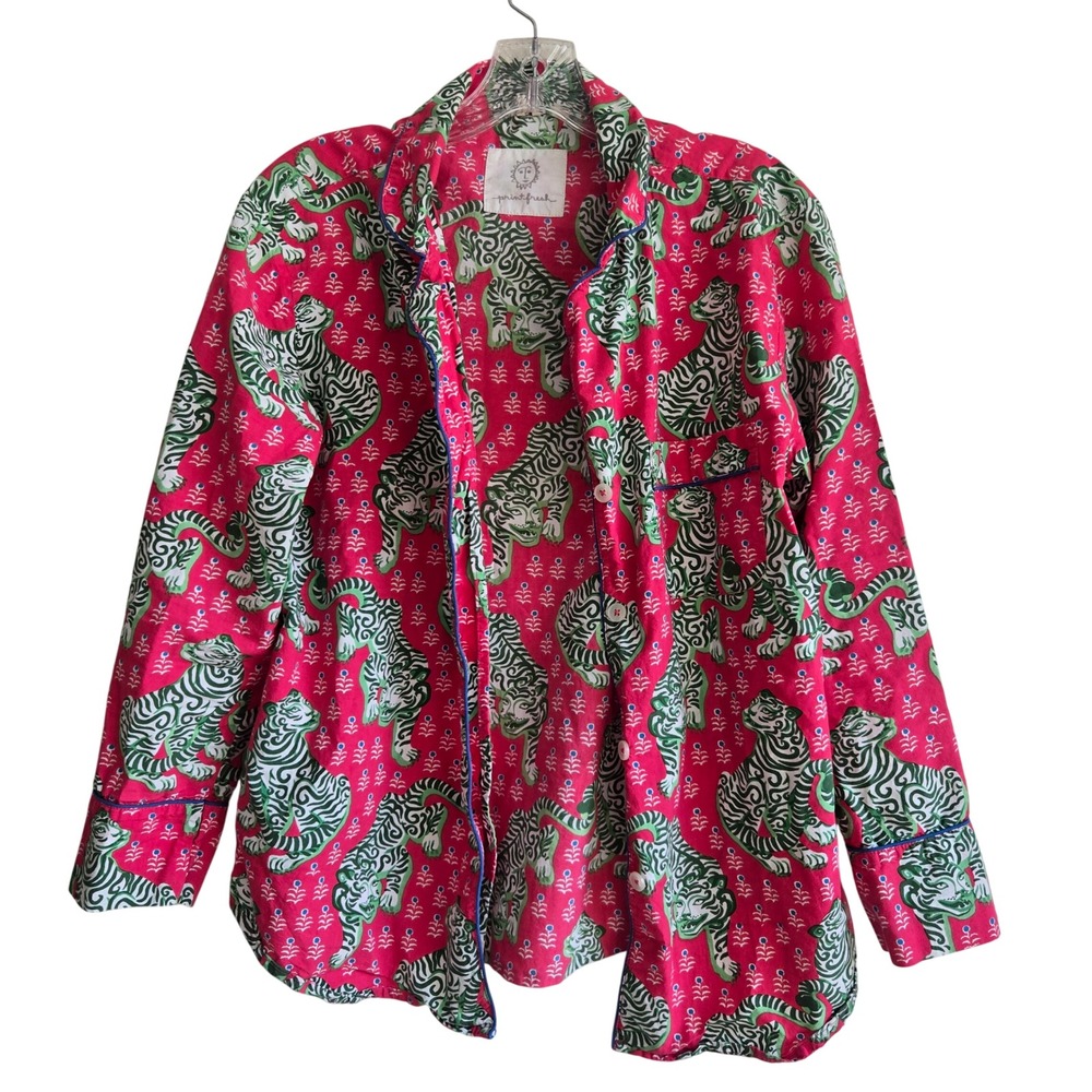 Printfresh XS Pajama Top Women Pink Tiger Print‎ Organic Cotton Excellent Sleep